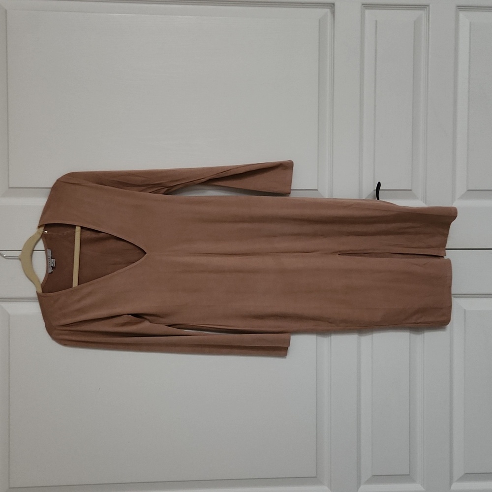 FavLux Suede V-Neck Bodycon Fitted Midi Dress